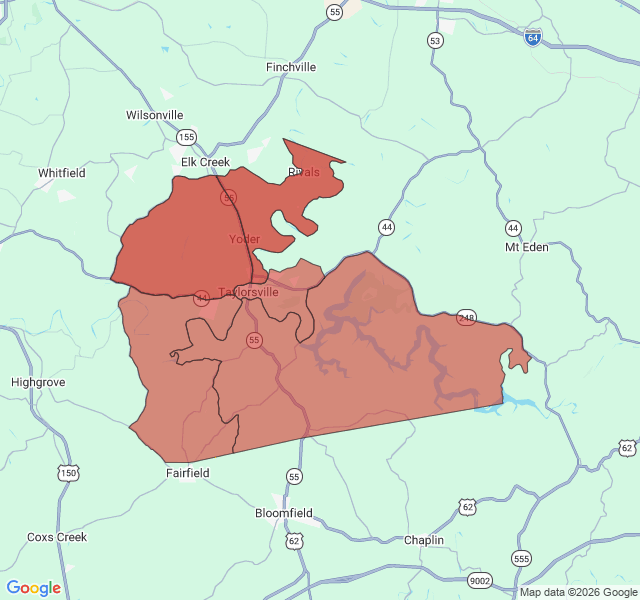 Map of septic coverage in Taylorsville, KY