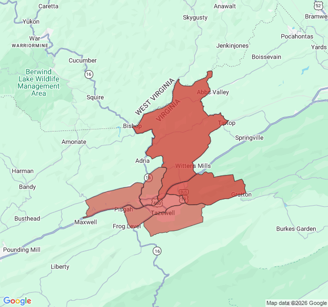 Map of septic coverage in Tazewell, VA