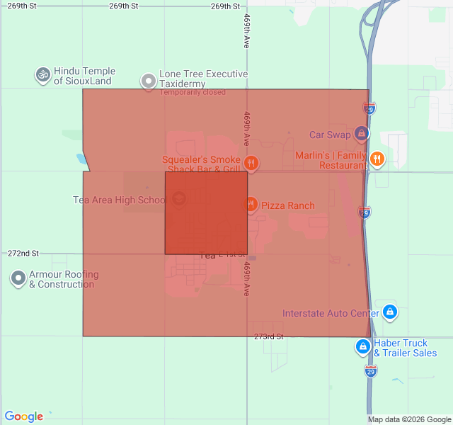 Map of septic coverage in Tea, SD