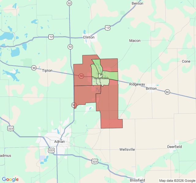 Map of septic coverage in Tecumseh, MI