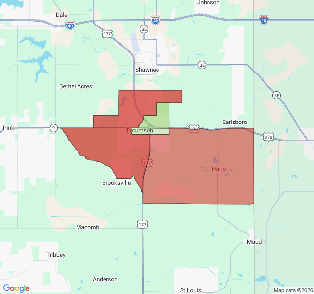 Map of septic coverage in Tecumseh, OK