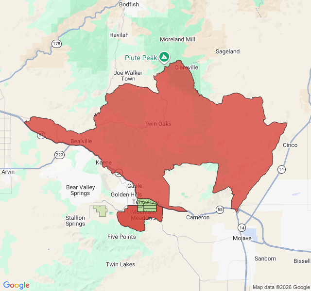 Map of septic coverage in Tehachapi, CA