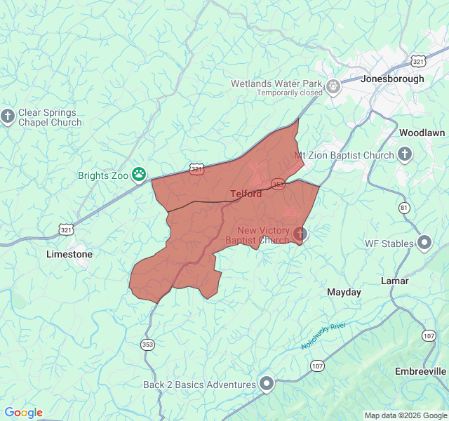 Map of septic coverage in Telford, TN