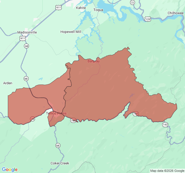 Map of septic coverage in Tellico Plains, TN