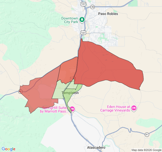 Map of septic coverage in Templeton, CA