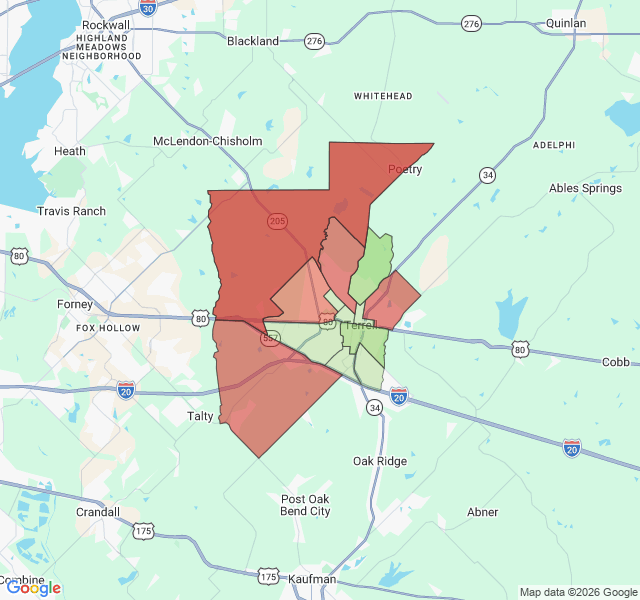 Map of septic coverage in Terrell, TX