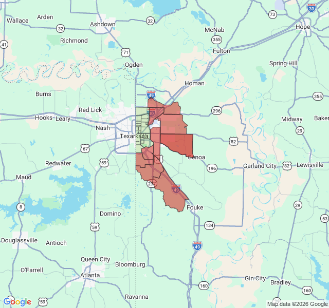 Map of septic coverage in Texarkana, AR