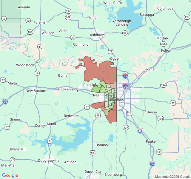 Map of septic coverage in Texarkana, TX