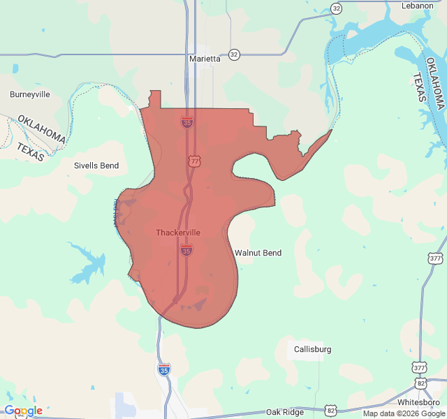 Map of septic coverage in Thackerville, OK
