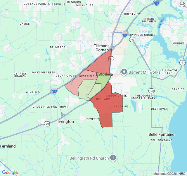 Map of septic coverage in Theodore, AL