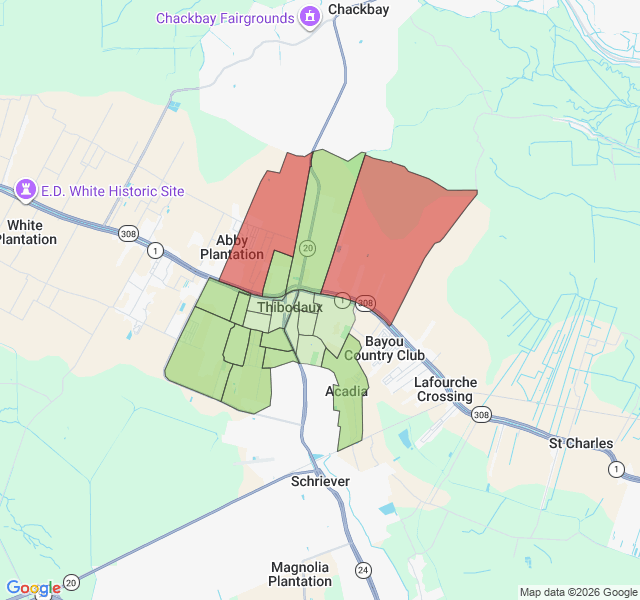 Map of septic coverage in Thibodaux, LA