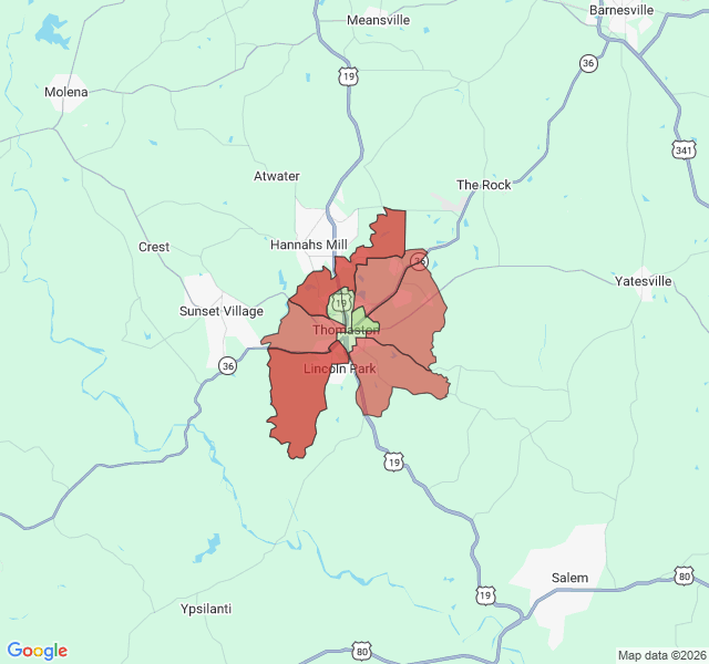 Map of septic coverage in Thomaston, GA