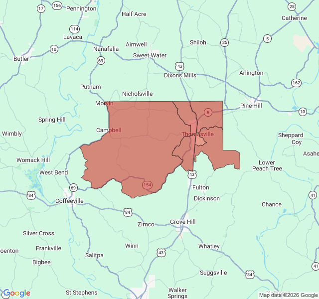 Map of septic coverage in Thomasville, AL