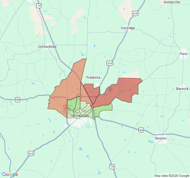 Map of septic coverage in Thomasville, GA