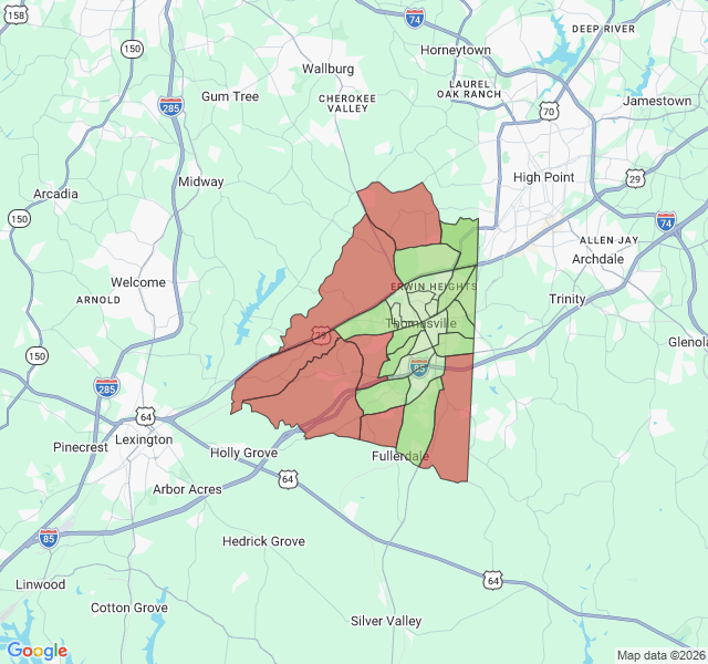 Map of septic coverage in Thomasville, NC