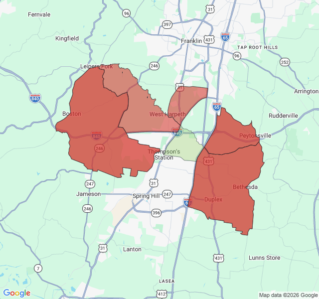 Map of septic coverage in Thompsons Station, TN