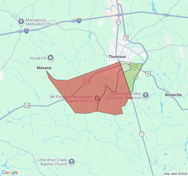 Map of septic coverage in Thomson, GA