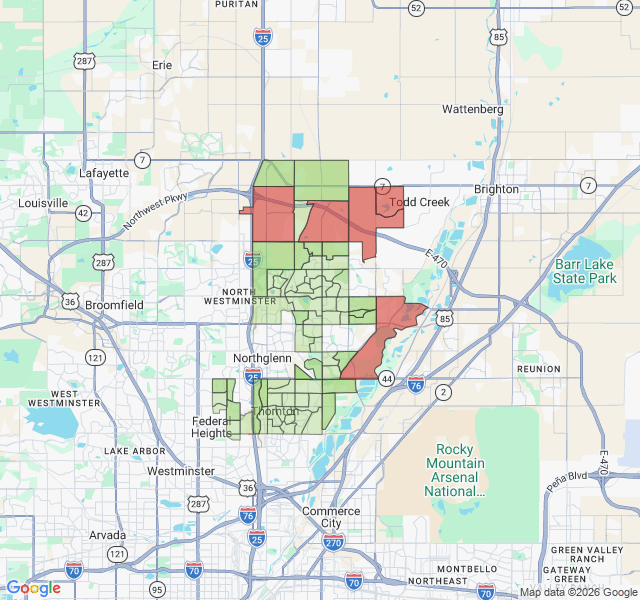 Map of septic coverage in Thornton, CO