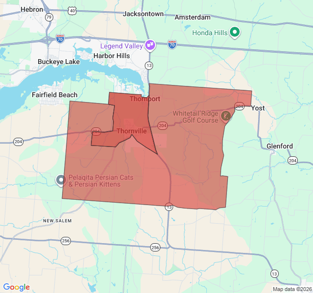 Map of septic coverage in Thornville, OH