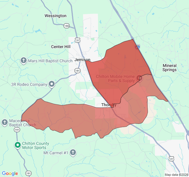 Map of septic coverage in Thorsby, AL