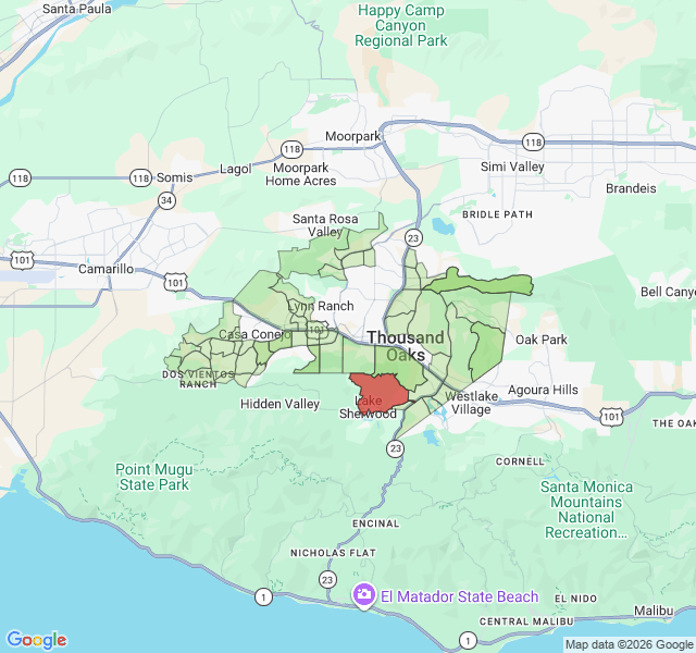 Map of septic coverage in Thousand Oaks, CA