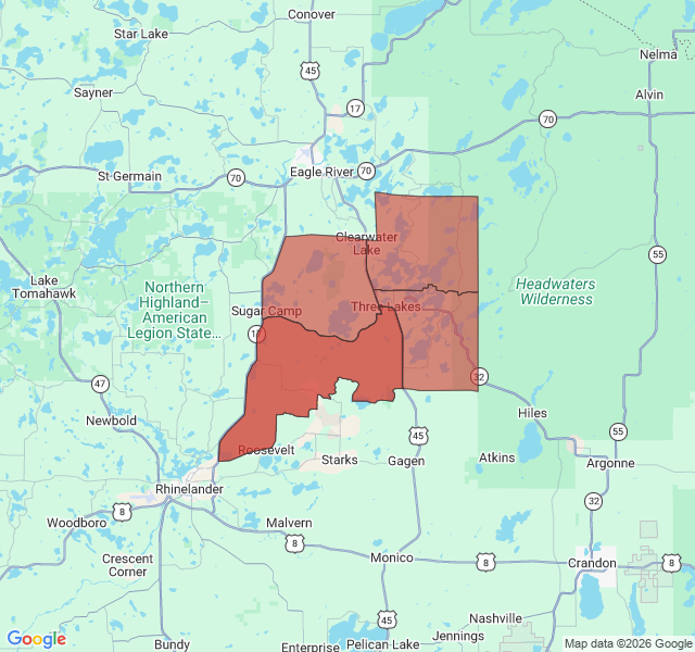 Map of septic coverage in Three Lakes, WI