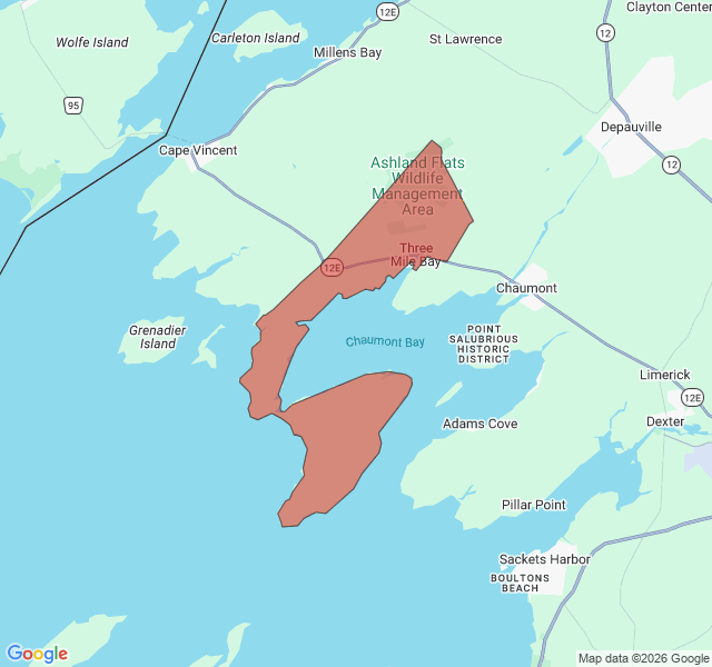 Map of septic coverage in Three Mile Bay, NY