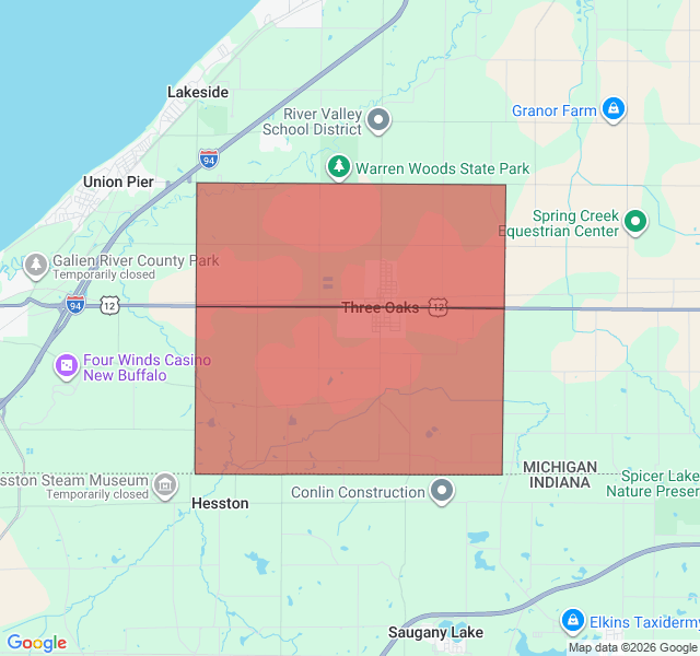 Map of septic coverage in Three Oaks, MI