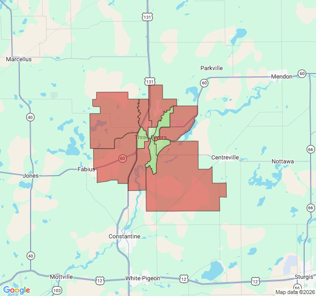 Map of septic coverage in Three Rivers, MI