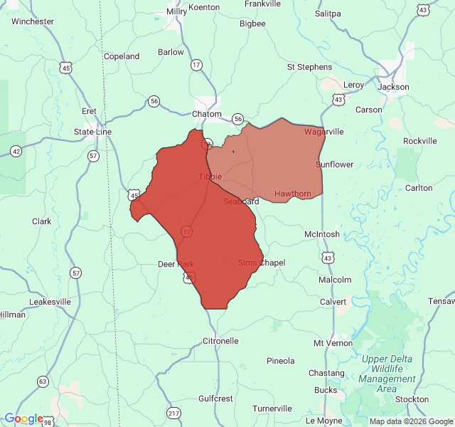 Map of septic coverage in Tibbie, AL