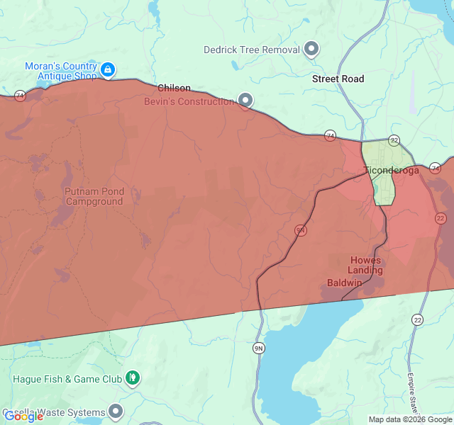 Map of septic coverage in Ticonderoga, NY