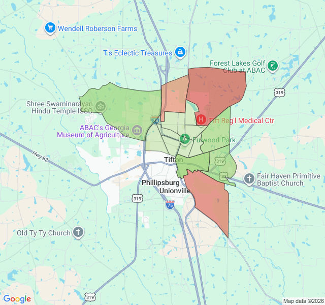 Map of septic coverage in Tifton, GA