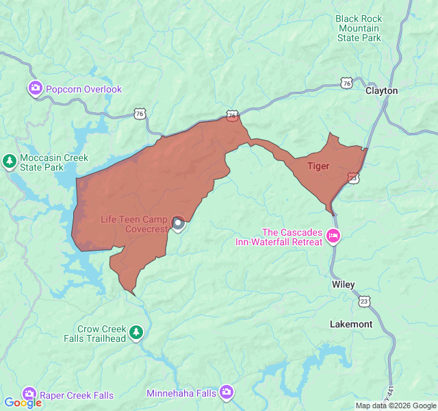 Map of septic coverage in Tiger, GA