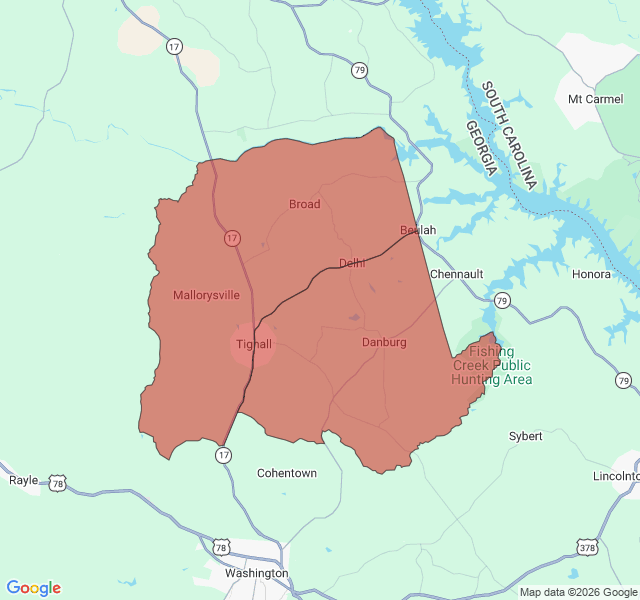 Map of septic coverage in Tignall, GA