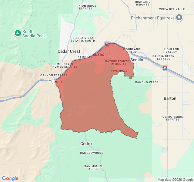 Map of septic coverage in Tijeras, NM