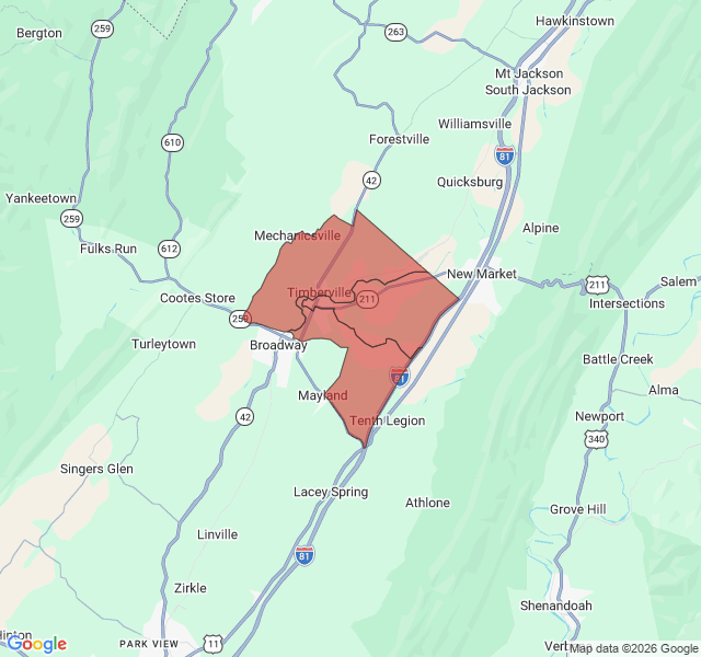 Map of septic coverage in Timberville, VA