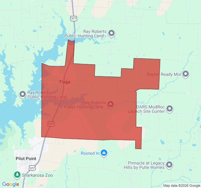 Map of septic coverage in Tioga, TX