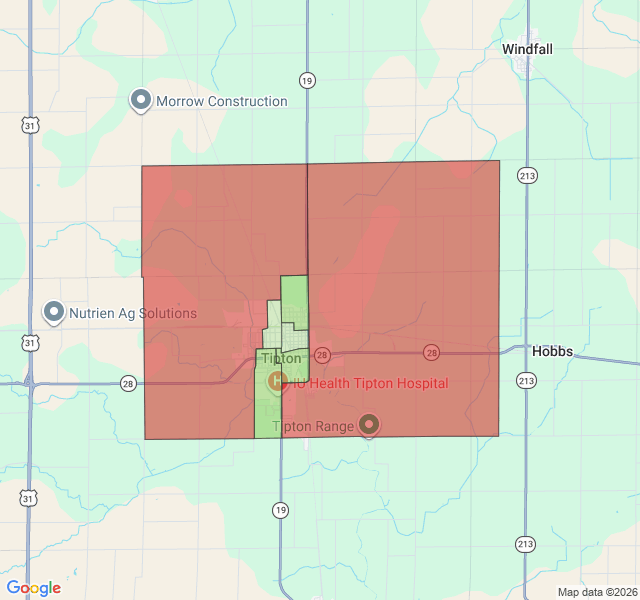 Map of septic coverage in Tipton, IN