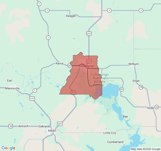 Map of septic coverage in Tishomingo, OK