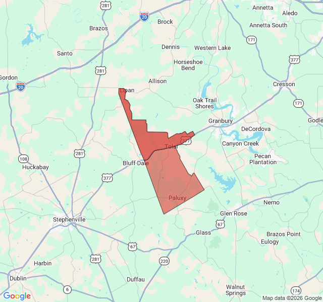 Map of septic coverage in Tolar, TX