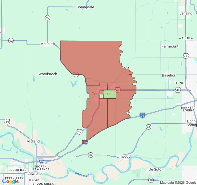 Map of septic coverage in Tonganoxie, KS