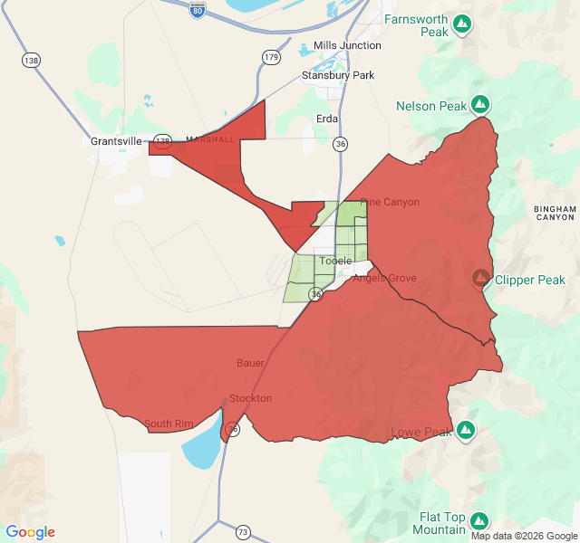 Map of septic coverage in Tooele, UT