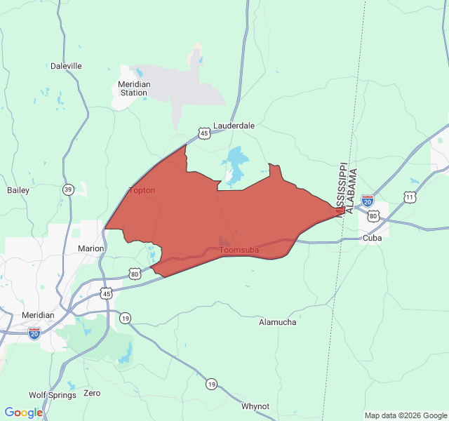 Map of septic coverage in Toomsuba, MS