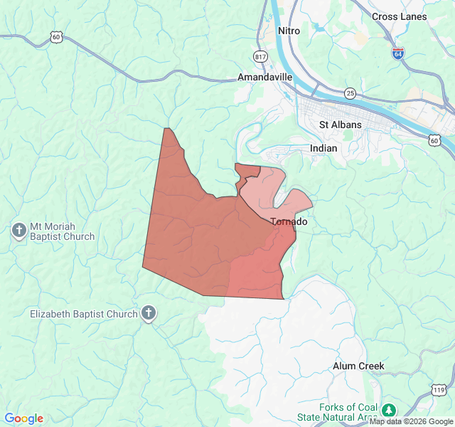 Map of septic coverage in Tornado, WV