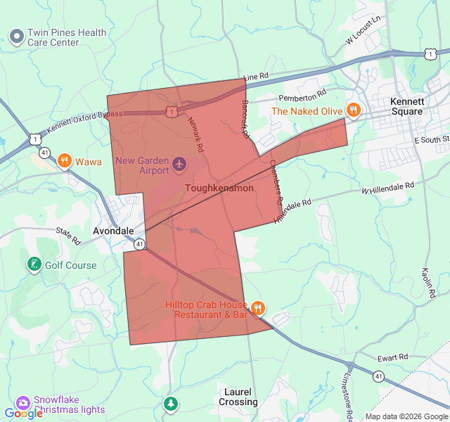 Map of septic coverage in Toughkenamon, PA