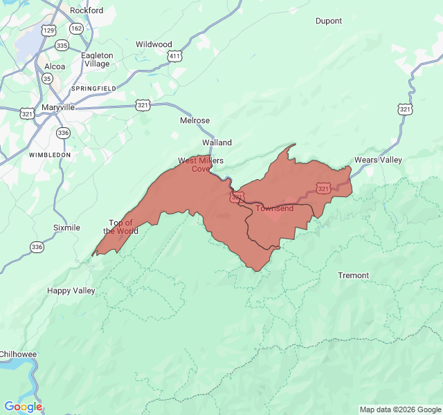 Map of septic coverage in Townsend, TN