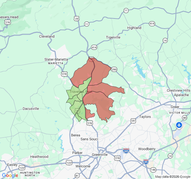 Map of septic coverage in Travelers Rest, SC