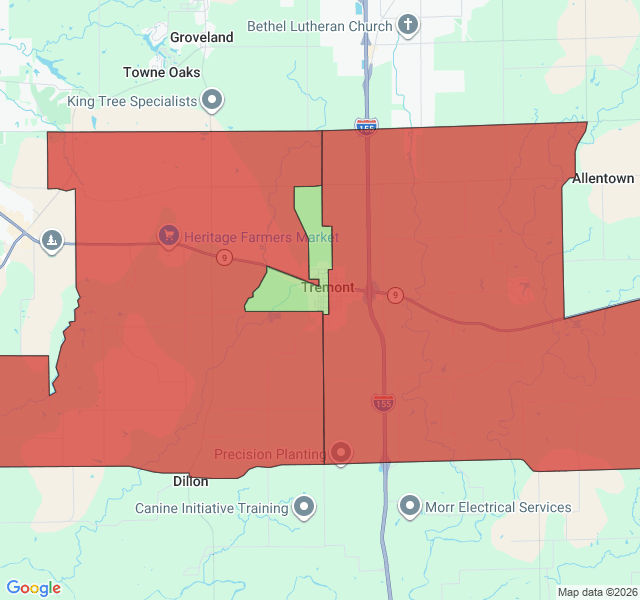 Map of septic coverage in Tremont, IL