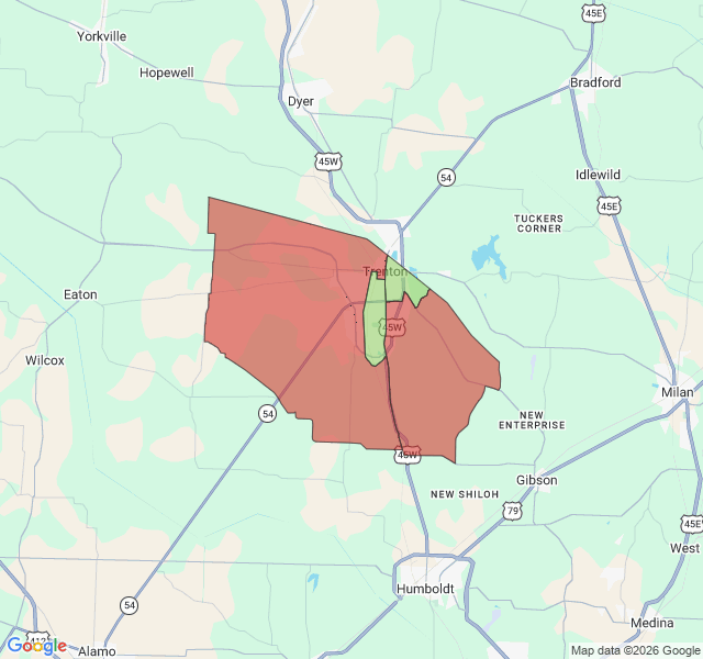 Map of septic coverage in Trenton, TN