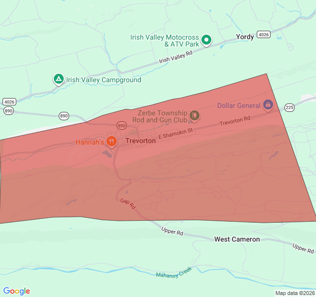 Map of septic coverage in Trevorton, PA